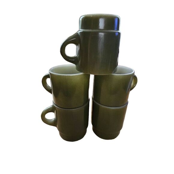 Anchor Hocking Green Fire-King Ware Made in the USA 8 oz. Coffee Tea Cup Mugs Se - Picture 2 of 7